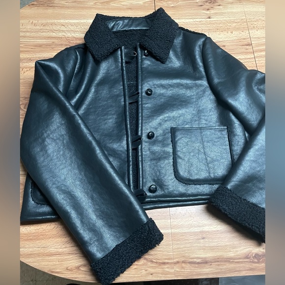 Cropped Black Faux Leather Jacket - Picture 11 of 12